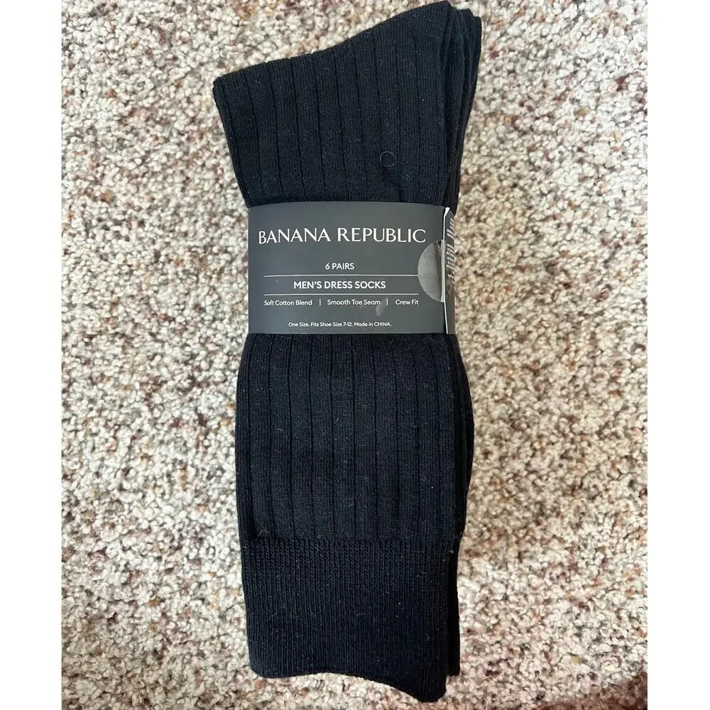 NWT Men's Banana Republic Dress Socks, Black, 6-pair, Shoe Size 7-12